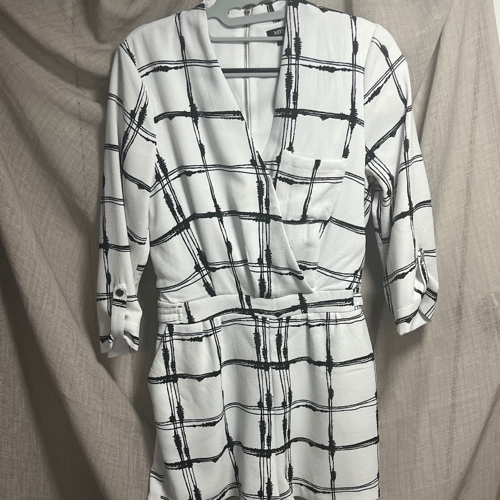 Xoxo - Faux Wrap Romper - White with black